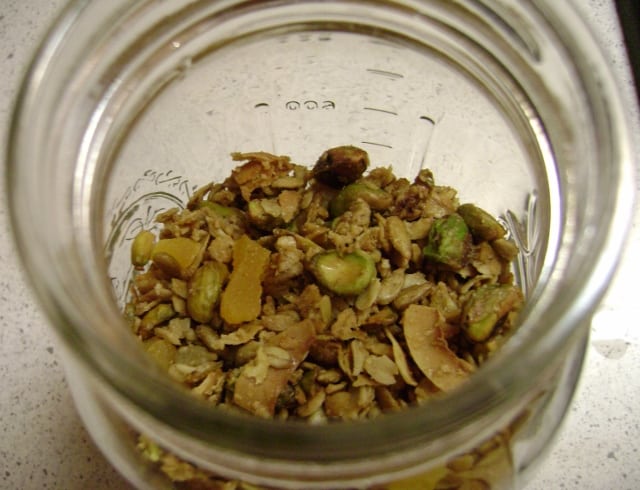 olive oil granola with dried apricots and pistachios