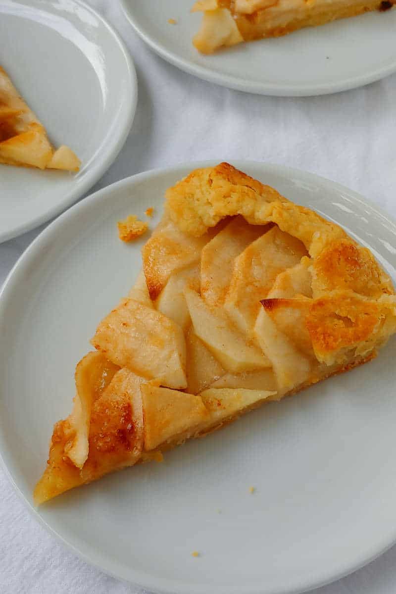 a slice of apple galette, on a plate