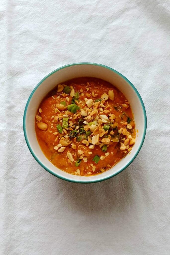 sweet potato and peanut stew, in a bowl