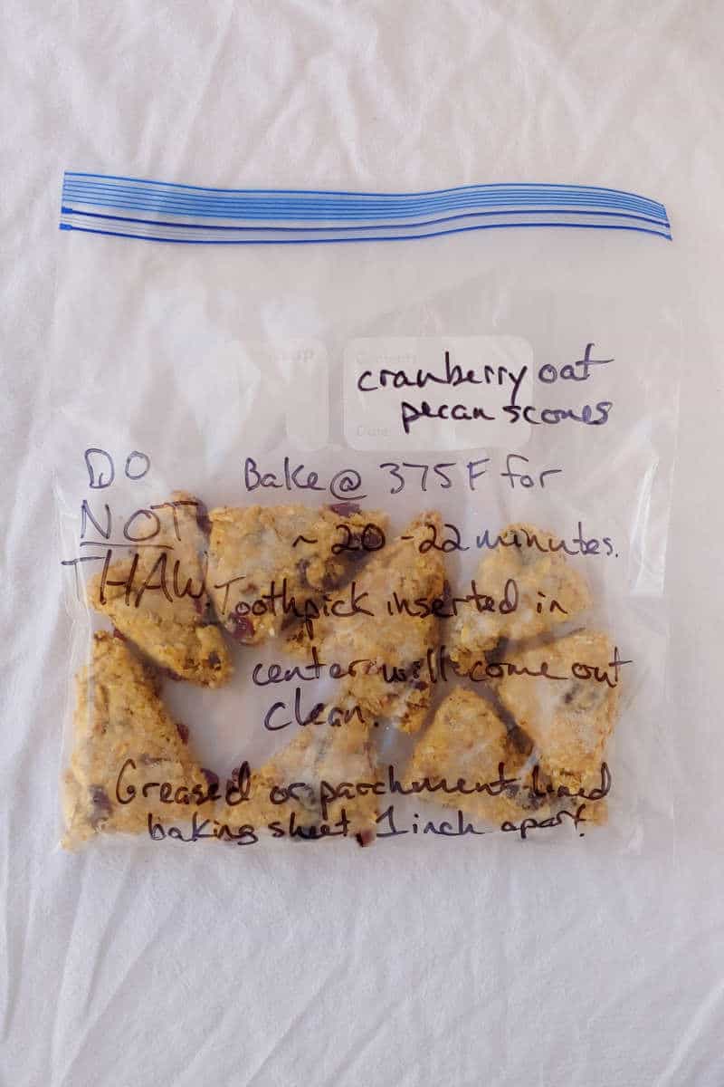 cranberry oat pecan scones, in a freezer bag, before being baked