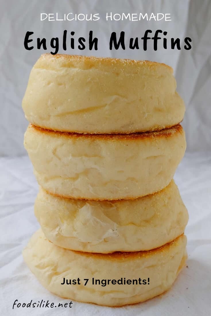 stack of English muffins - pin for Pinterest