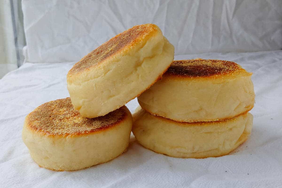 english muffins, in 2 stacks