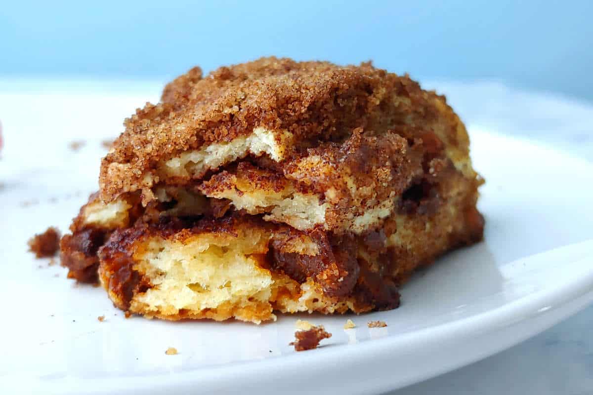 a triple cinnamon scone, close up to see layers