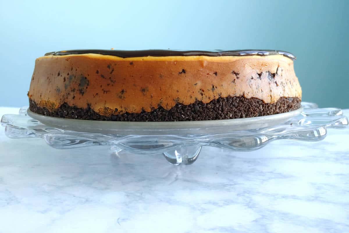whole brownie cheesecake, from the side