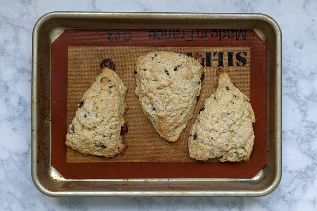 scones, on a baking sheet, after baking