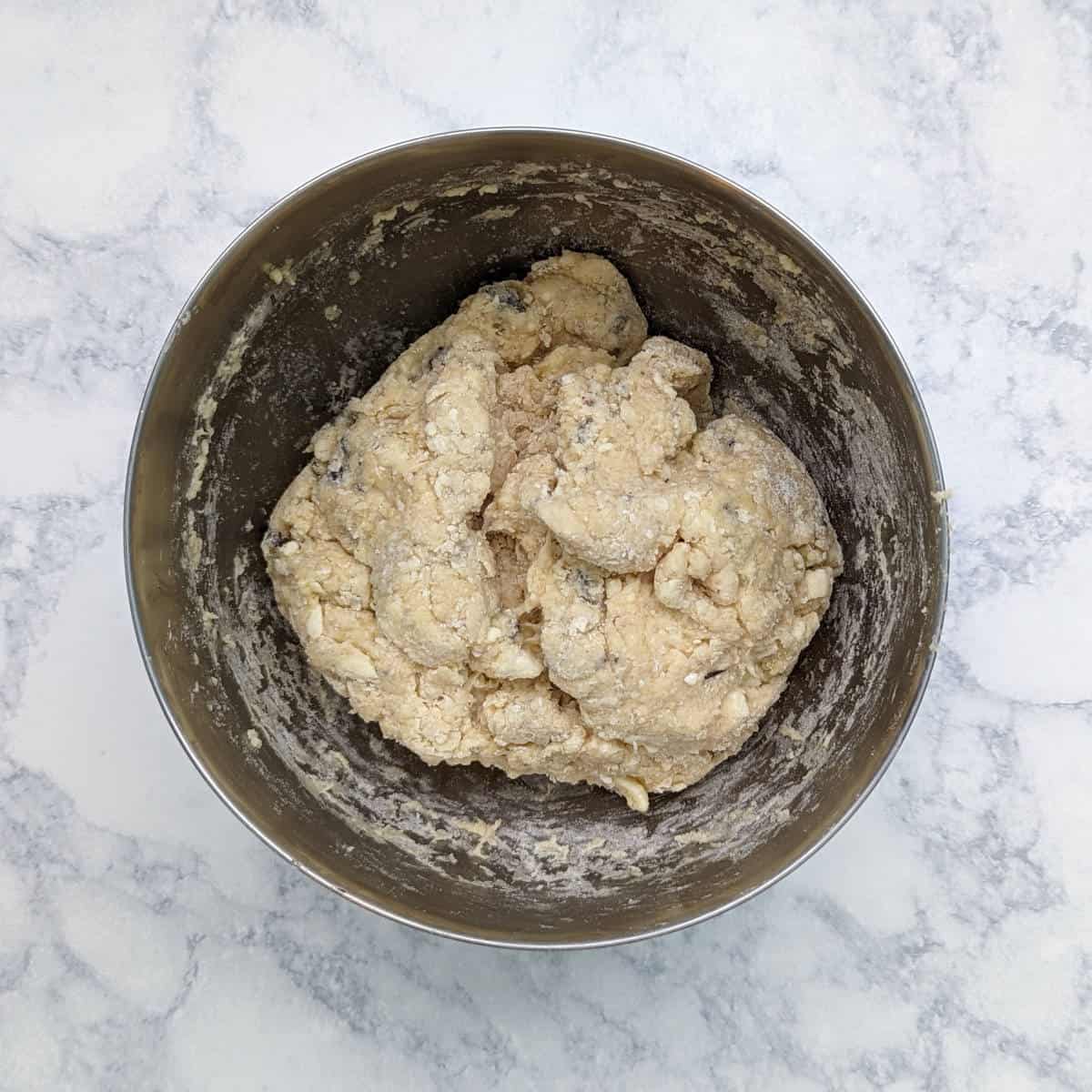 dough for scones, in a ball in a bowl